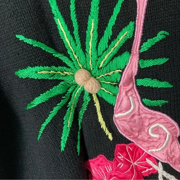 Designers Studio Originals VTG Short Sleeve Knit Palm Flamingo Sweater 1X - Picture 5 of 11